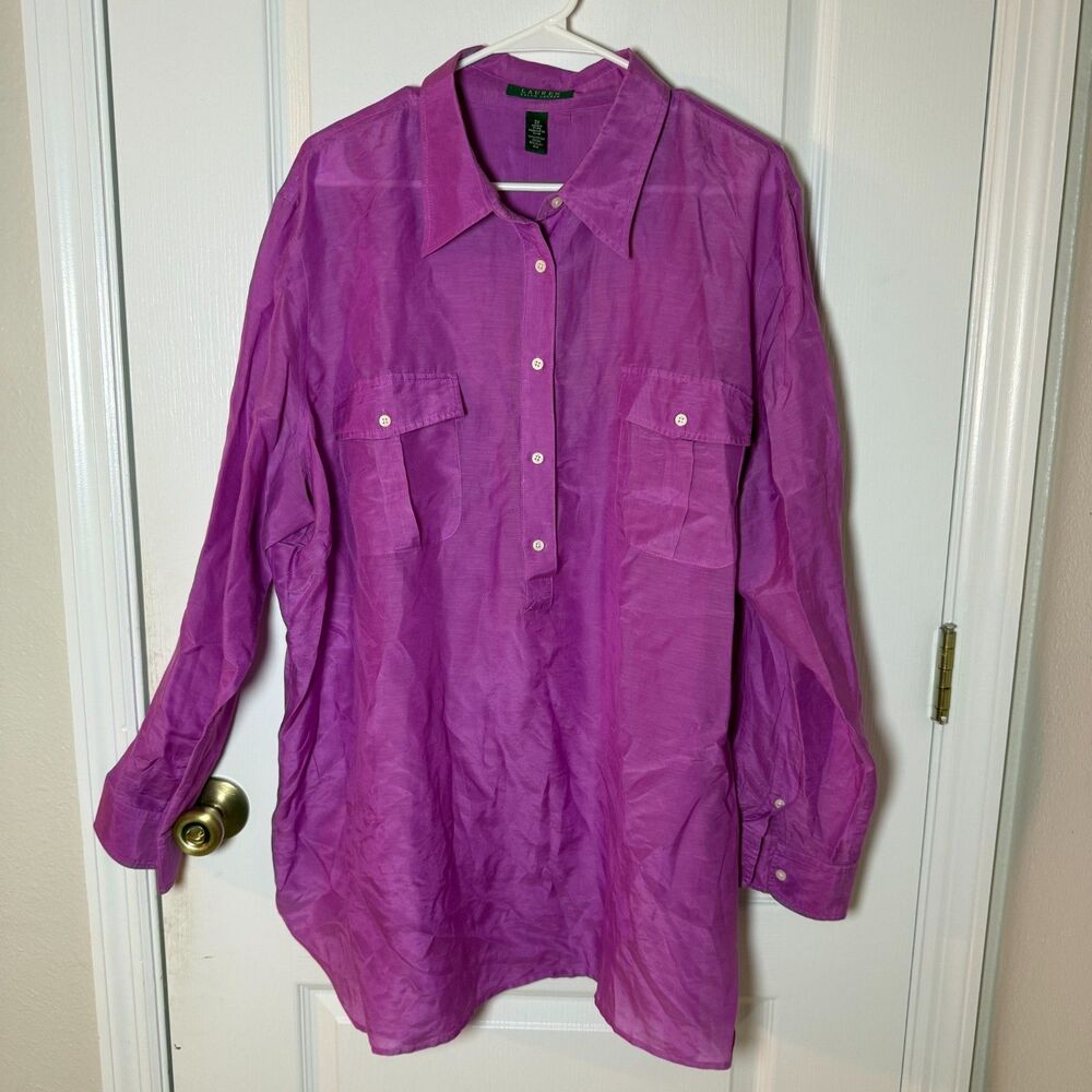 XXXL Lauren Ralph Lauren Purple Button Front Shirt Classic Preppy